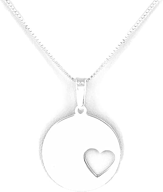 Mother Red Heart Round pendant and Box Chain Necklace 18 inches long Sterling silver 925