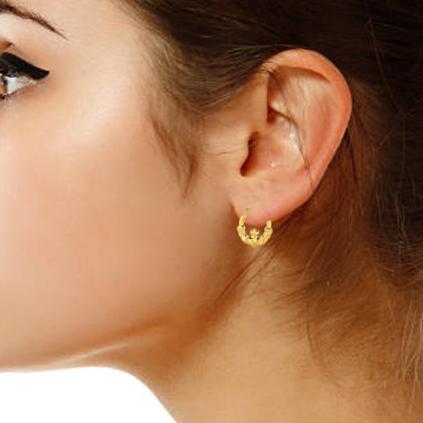 Ritastephens 10K Yellow Gold Claddagh Hoops – Elegant 11mm Gold Hoop Earrings with Classic Claddagh Design, Chic and Stylish Fine Jewelry for Everyday Wear, Trendy and Timeless Gold Hoops