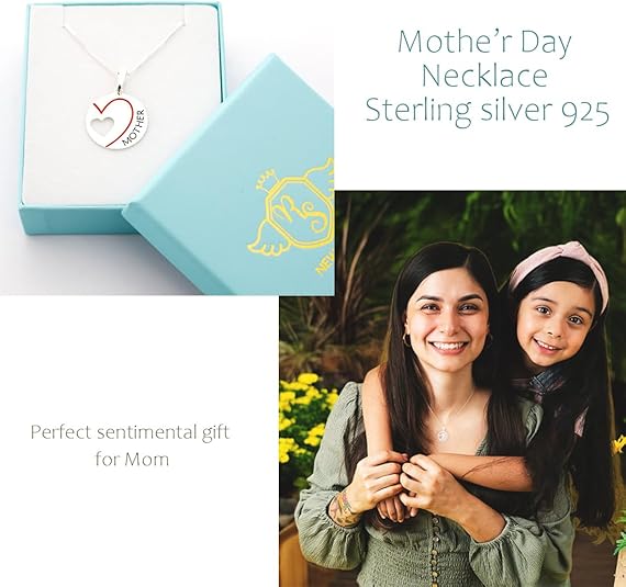 Mother Red Heart Round pendant and Box Chain Necklace 18 inches long Sterling silver 925