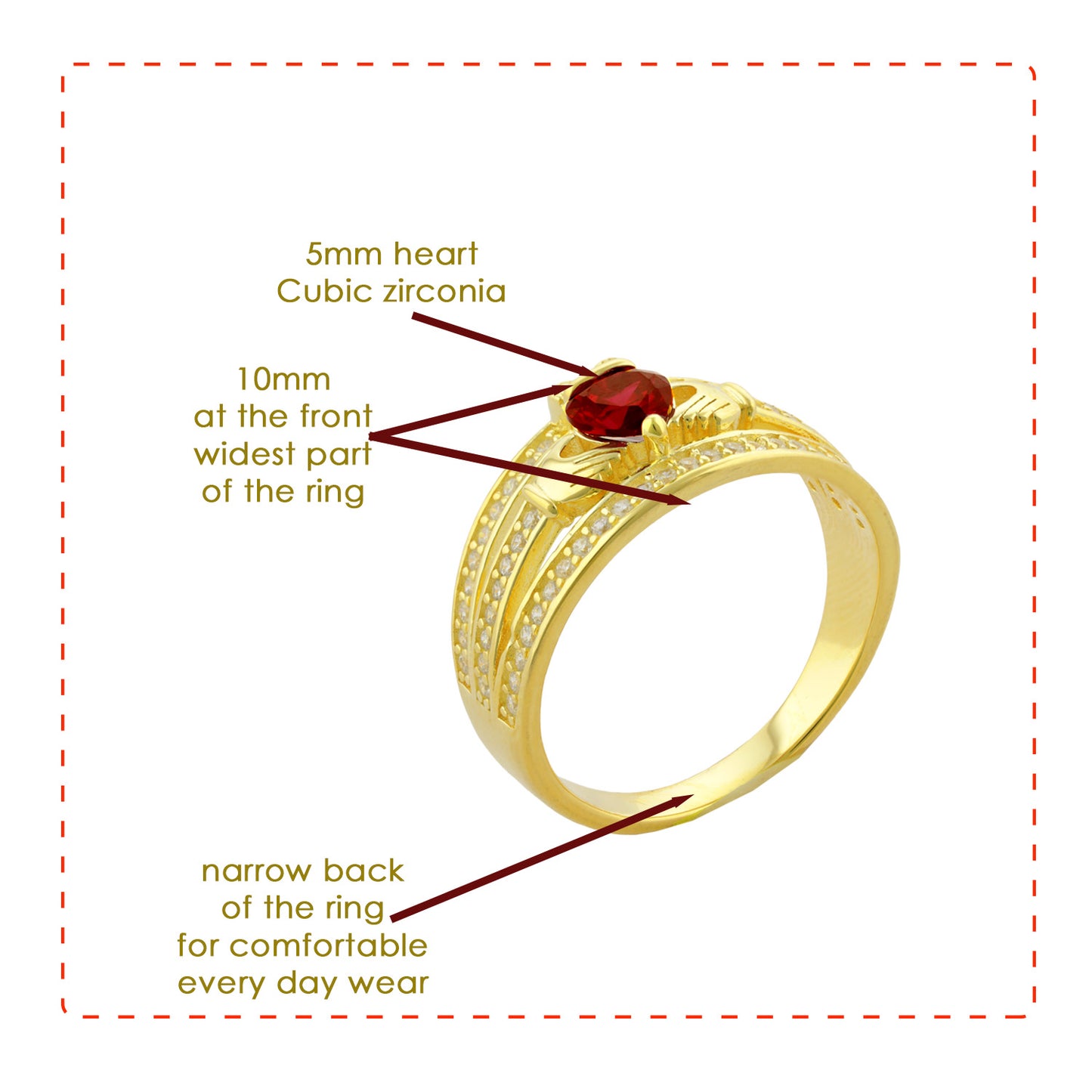 Claddagh Ring with Birthstones - Irish Celtic Love Friendship Ring Sterling Silver 925 Yellow Gold Overlay | RitaStephens