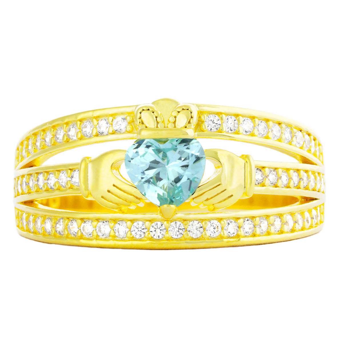 Claddagh Ring with Birthstones - Irish Celtic Love Friendship Ring Sterling Silver 925 Yellow Gold Overlay | RitaStephens