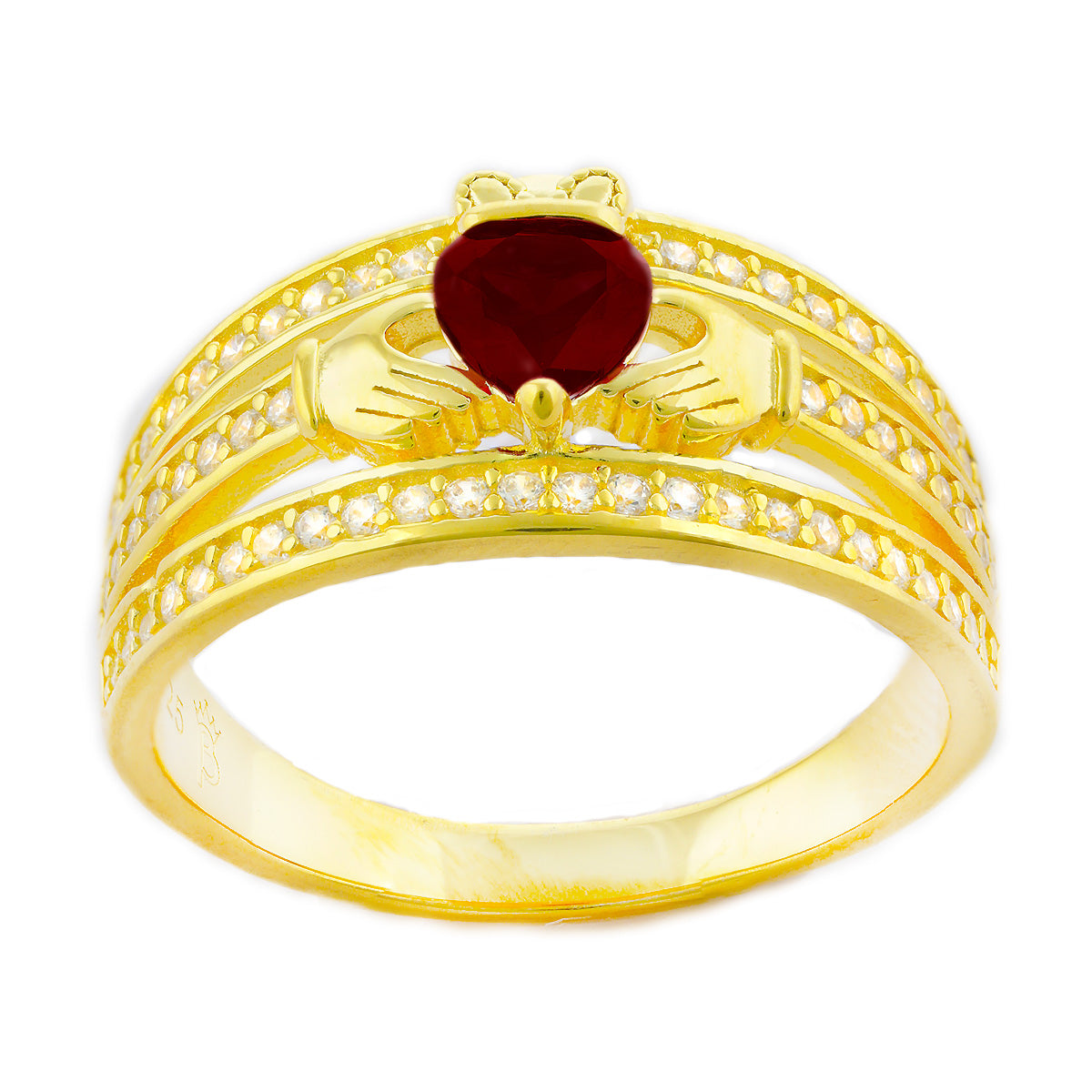 Claddagh Ring with Birthstones - Irish Celtic Love Friendship Ring Sterling Silver 925 Yellow Gold Overlay | RitaStephens