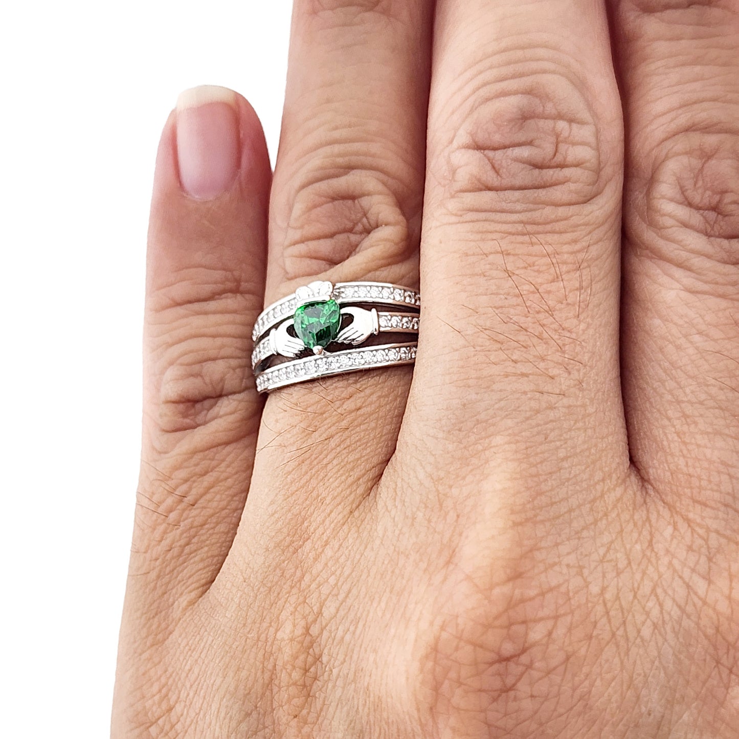 Claddagh Ring with Birthstones - Irish Celtic Love Friendship Ring Sterling Silver 925 Yellow Gold Overlay | RitaStephens