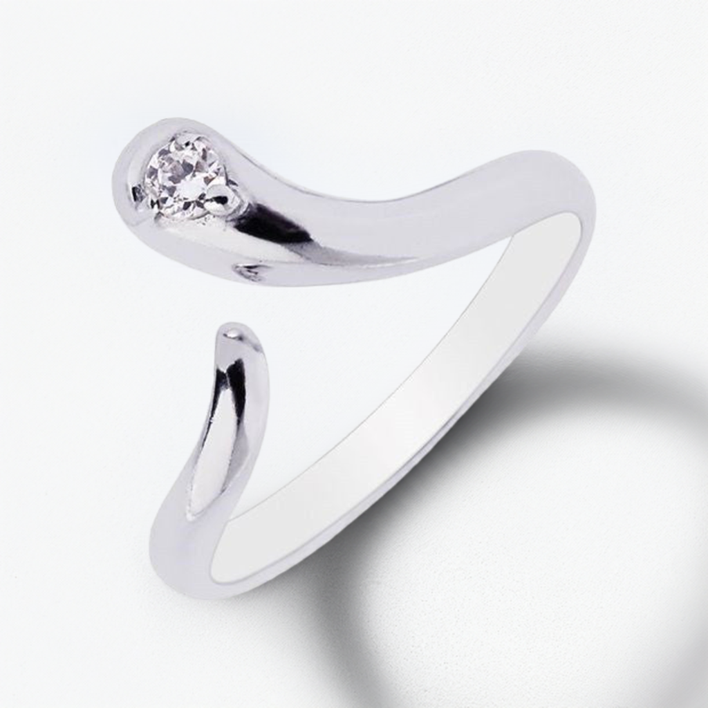 Ritastephens 925 Sterling Silver Adjustable Snake Ring/Toe Ring with Cubic Zirconia – Elegant CZ Jewelry, Fashionable Silver Snake Design, Adjustable Silver Ring, Trendy Toe Ring