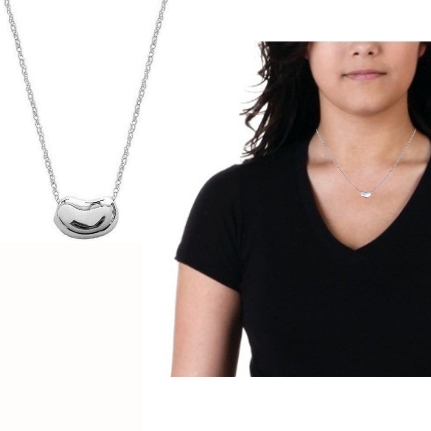 Ritastephens Elegant 18'' Sterling Silver Kidney Bean Charm Necklace – Timeless & Minimalist Design