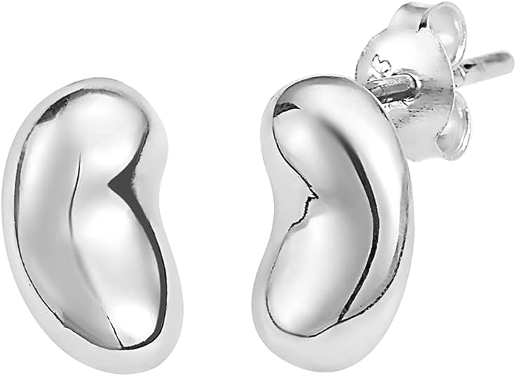 Ritastephens .925 Sterling Silver Kidney Bean Earrings – Small, Minimalist Silver Bean Studs, Chic and Petite for Classic and Sleek Look, Perfect for Everyday Wear