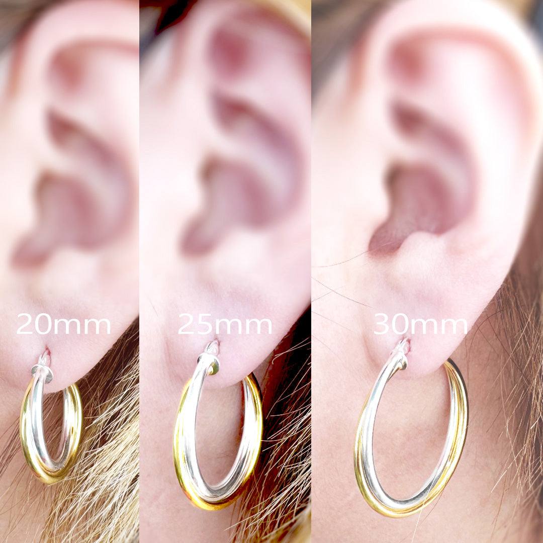 Sterling Silver Two Tone Intertwined Hoop Earrings - 925 Gold Plated Hoops 20mm 25mm 30mm