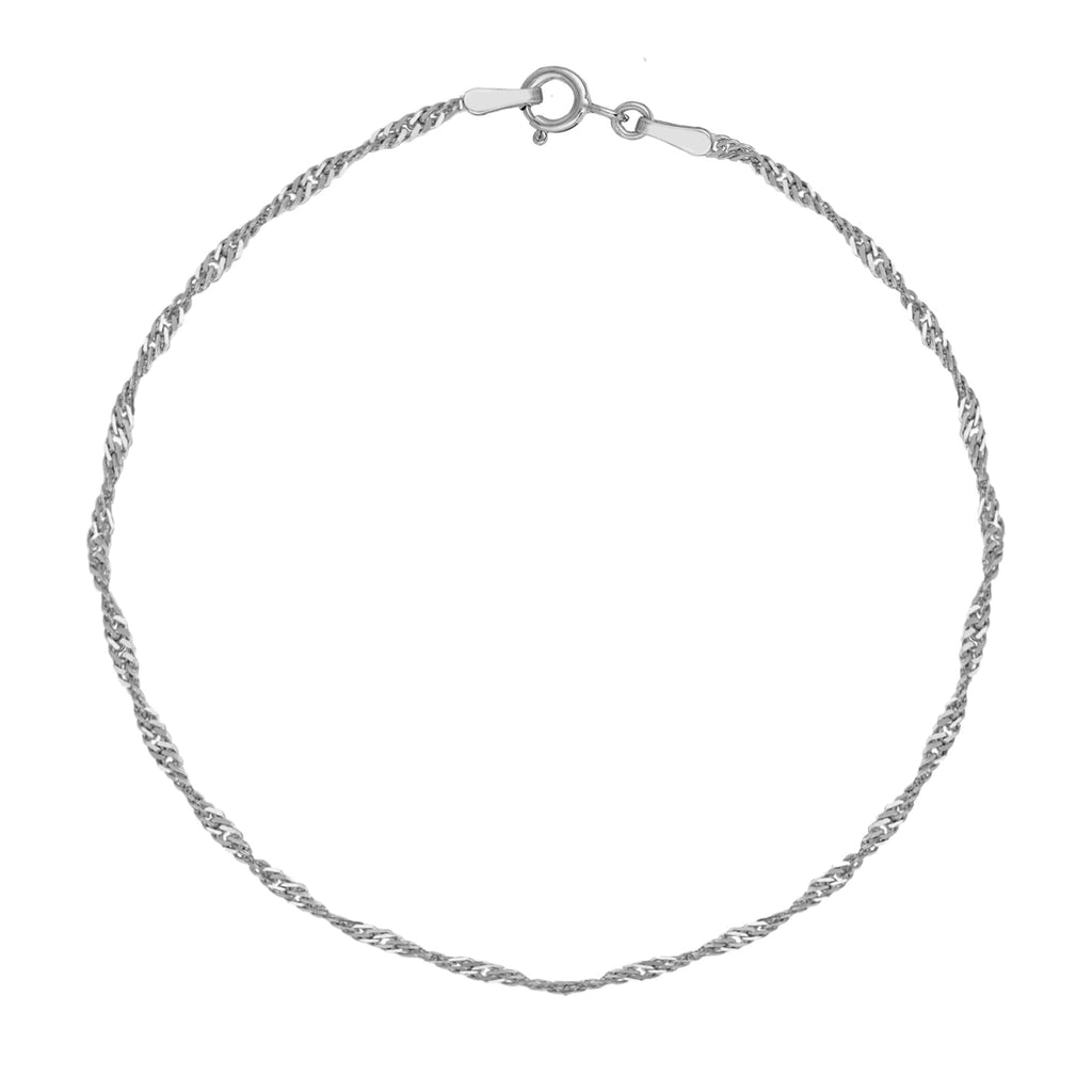 10K White Gold Singapore Anklet Ankle Bracelet 10" 1.5mm