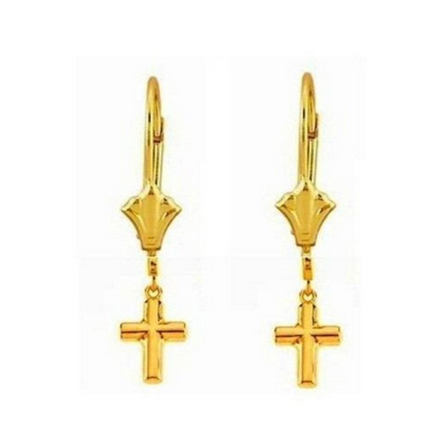 Real pure 10kt yellow gold Cross Charm Dangling Earrings