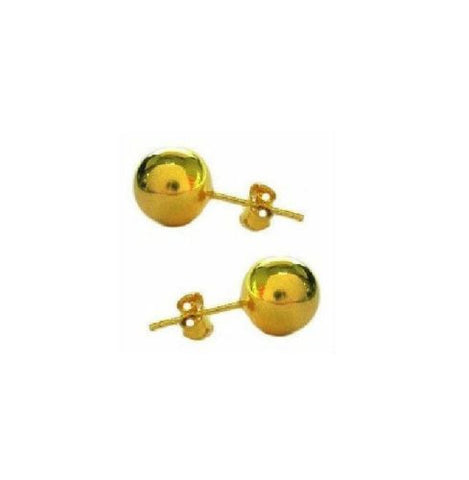 .925 Sterling Silver Yellow Gold Overlay Shiny Gold Ball 10mm Stud Post Earrings