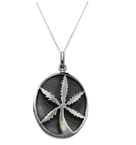 .925 Sterling Silver Marijuana Weed Pot Leaf Pendant Charm Necklace 18" 20mm