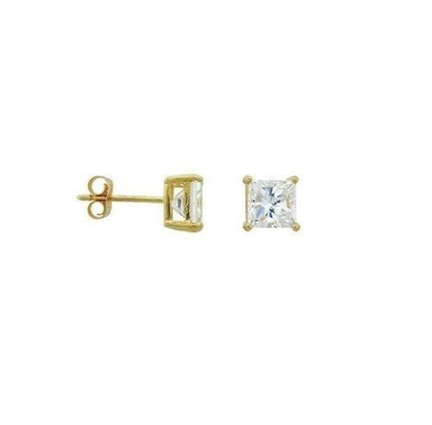 14K Yellow Gold 6mm Princess-cut CZ Stud Earrings 2ct