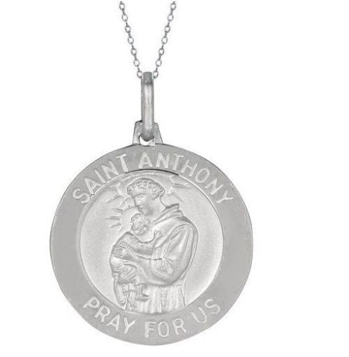 .925 Sterling Silver Saint St Anthony Medal Charm Pendant Necklace 21mm