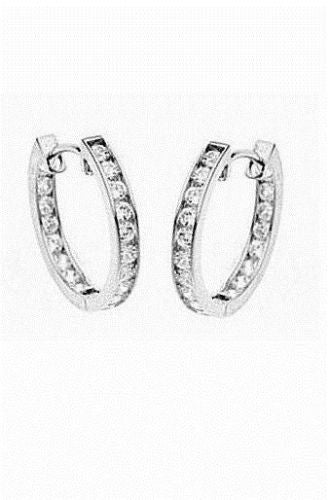 .925 Sterling Silver CZ Channel Set Inside Out Hoops Huggy Earrings 3x21mm