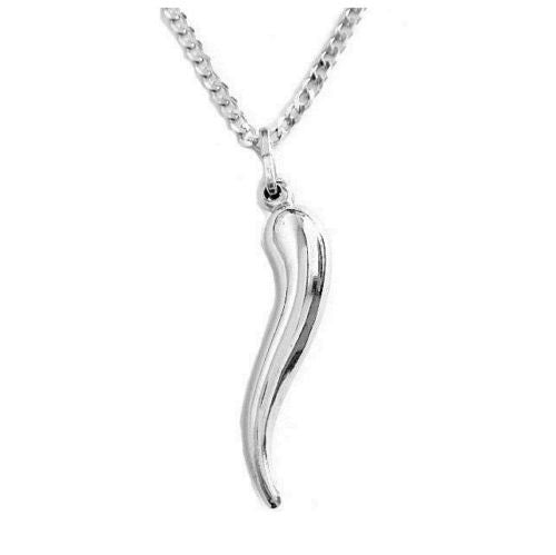 .925 Sterling Silver Italian Horn Mens Curb Chain Necklace 24" Large