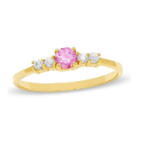 Ritastephens New 14K Solid Yellow Gold Baby Ring with Pink and White CZ - Elegant Children's Ring
