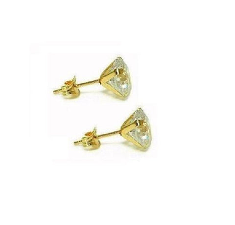 14K Solid Yellow Gold 5mm CZ Stud Earrings 1 ct tw New!!
