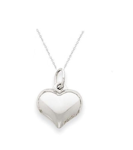 .925 Sterling Silver Puffed Heart Love Charm Pendant Necklace 18
