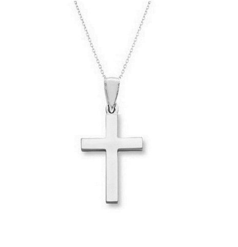 Sterling Silver Shiny Cross Necklace Pendant 18"