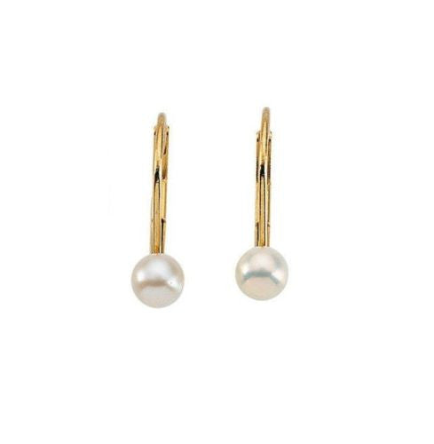 14K Gold Fresh Water Cultured Pearl Lever Back Earrings 5mm