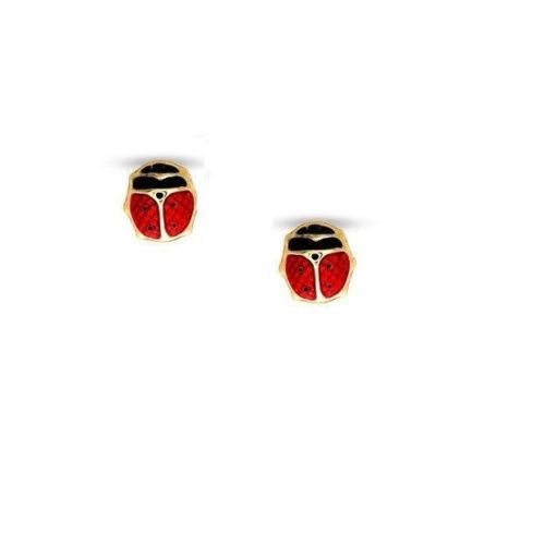 14K Real Yellow Gold Ladybug Post Stud Earrings Lady Bug Tiny Small New