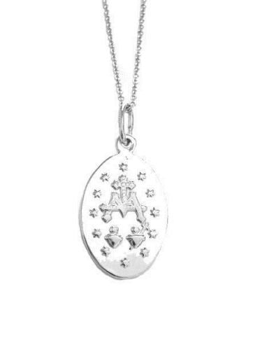 Ritastephens 925 Sterling Silver Miraculous Medal Virgin Mary Oval Charm Pendant on 18'' Chain – Elegant Spiritual Religious Jewelry Necklace Gift for Her