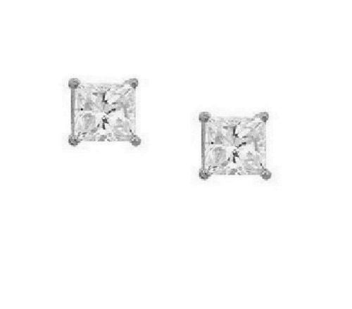 14K White Gold 6mm Princess-cut CZ Stud Earrings 2ct