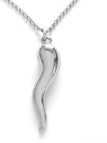 Ritastephens Sterling Silver Italian Horn Rolo Chain Necklace – 18-Inch Classic Rolo Chain with Elegant Italian Horn Pendant, Stylish and Timeless Jewelry for Everyday Wear