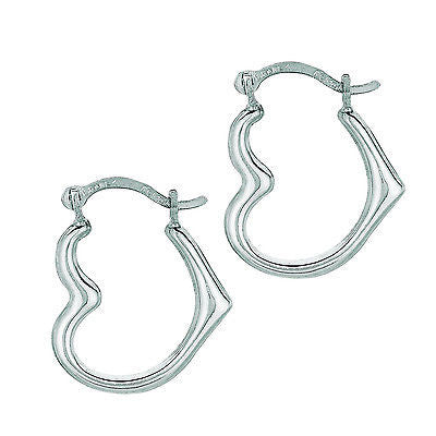 10K White Gold Sideways Heart Hoops Hoop Earrings 10mm