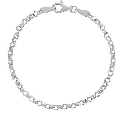 Ritastephens Elegant Sterling Silver Rolo Link Chain Bracelet – 7'', 3mm Width, Polished Finish with Secure Lobster Clasp