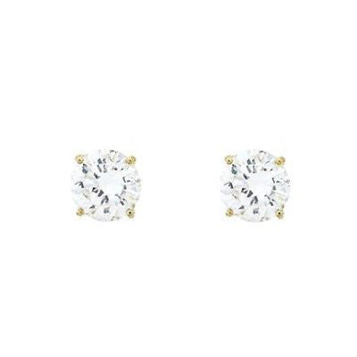 RitaStephens 14K Solid Gold 7mm CZ Stud Earrings – 3 Carat Total Weight, Classic Basket Setting, Secure Screw Back, Elegant 14K Gold CZ Studs, Sparkling High-Quality Gold Earrings