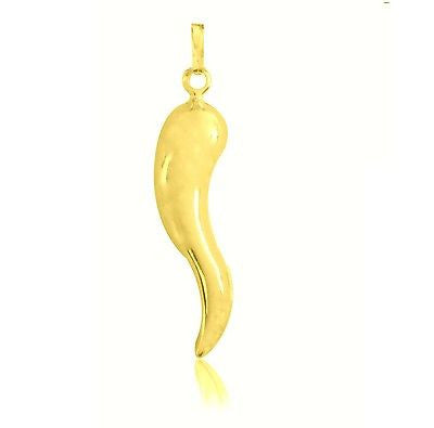 14k Real Yellow Gold Italian Horn Charm Goodluck Pendant Small