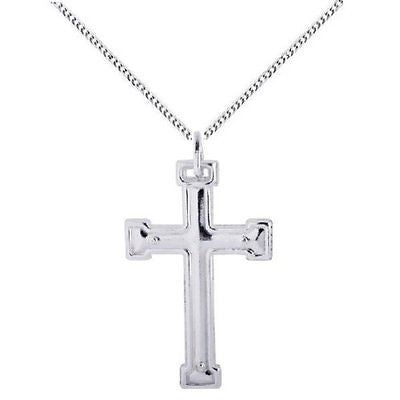 Ritastephens Elegant .925 Sterling Silver Men's Large Cross Necklace - 24" Inch Religious Charm