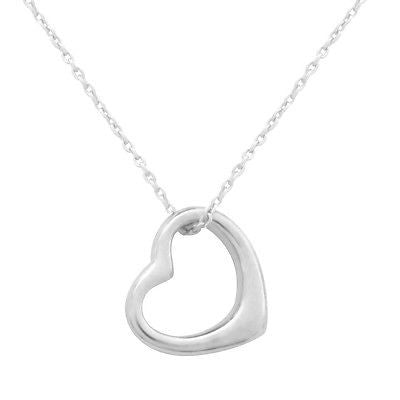 Ritastephens Charming Sterling Silver Floating Open Heart Pendant Necklace – 18” Sideways Love Design