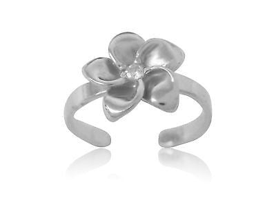 Ritastephens Exquisite Adjustable Sterling Silver Toe Ring with Hawaiian Plumeria Design and Sparkling CZs – Elegant Floral Jewelry with Classic Style