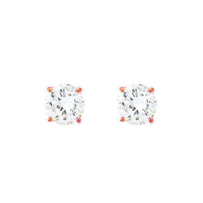 RitaStephens 14K Solid Rose Pink Gold 6mm CZ Stud Earrings – 2ct Basket Setting, New Elegant Rose Gold Jewelry, Classic 14K CZ Studs, Solid Gold Pink CZ Earrings