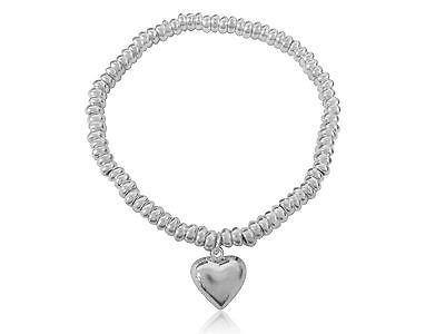 Sterling Silver Beaded Heart Bead Bracelet 8" Stretchable