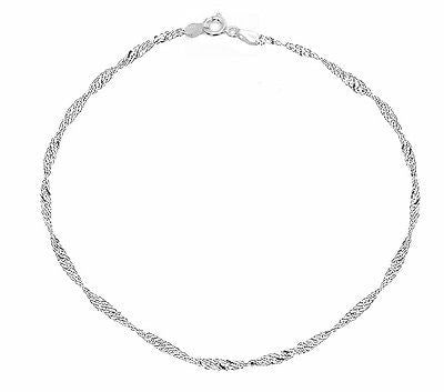 14k White Gold Sparkle Singapore Chain Anklet Bracelet 10" 1.5mm