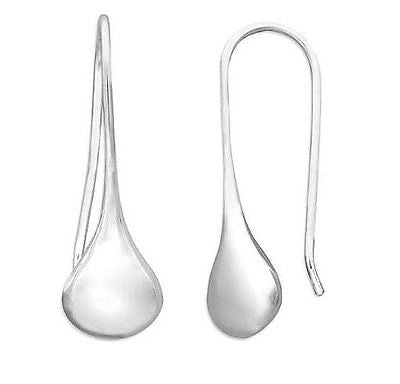 Sterling Silver Shiny Dangle Tear Drop Earrings Hook Clasp