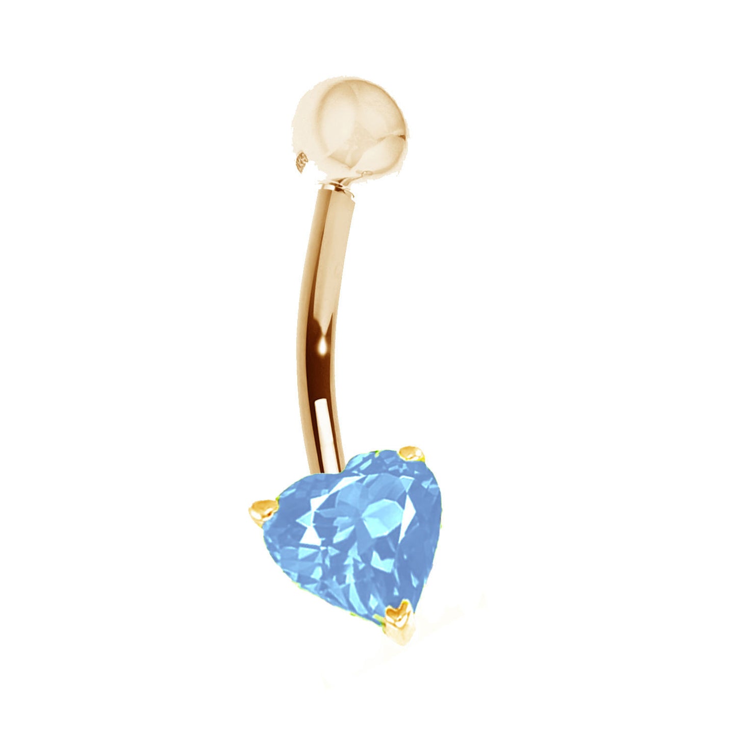 Ritastephens 14k Solid Gold Blue Topaz Heart Belly Button Navel Ring – Elegant Heart-Shaped Design with Sparkling Blue Topaz, Luxury Gold Body Jewelry for Stylish Navel Piercing