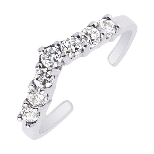 Ritastephens Elegant .925 Sterling Silver V-Shaped Adjustable Toe Ring with Sparkling CZ Stones - Adjustable Silver Ring, Elegant Toe Jewelry, and Fashion Accessory