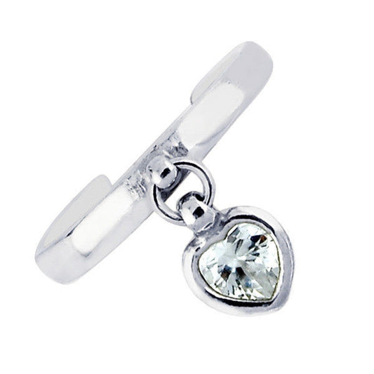 Ritastephens Elegant .925 Sterling Silver Adjustable Toe Ring with Dangle Heart CZ – High-Quality Silver Accessory, Trendy Body Art, and Sparkling Heart Charm Design