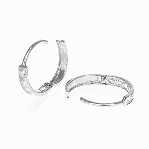 Sterling Silver 11mm Cubic Zirconia Huggie Hoop Earrings – Elegant Baby Hoops, Shiny CZ Huggies, Classic Silver Huggies, High-Quality Sterling Silver Hoops, Timeless Huggy Earrings