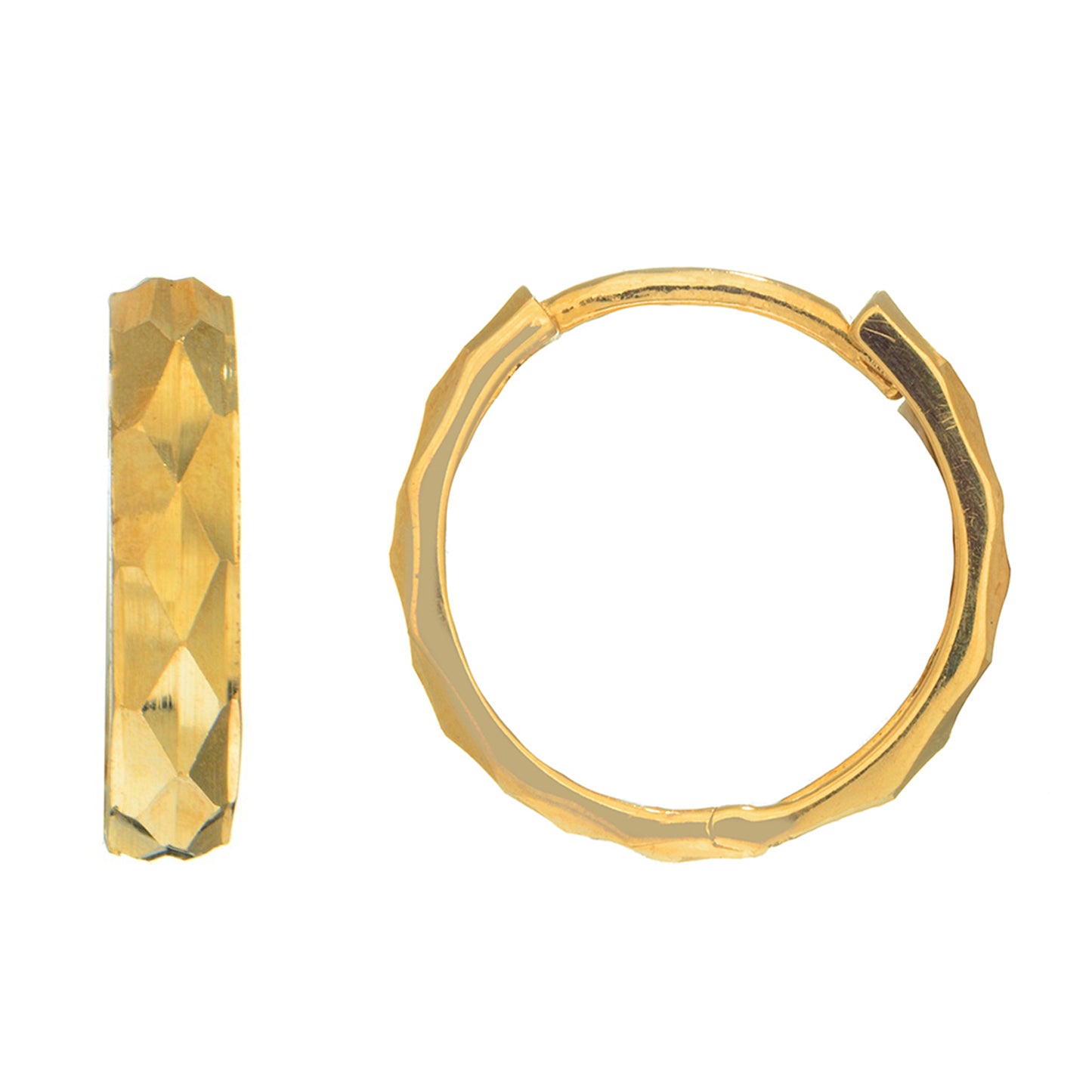 Ritastephens 14K White and Yellow Gold Diamond Cut Huggie Hoops – Elegant 12 mm Small Single/Half Hoops for Men and Women, Adults and Teens, Stylish Two-Tone Gold Earrings, Classic and Chic Huggies