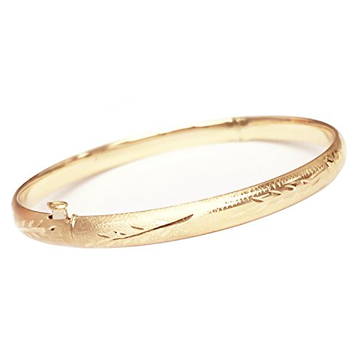 Ritastephens Jewelry: Elegant 14K Yellow Gold Hinged Floral Baby Bangle Bracelet – Classic 3mm Gold Bangle