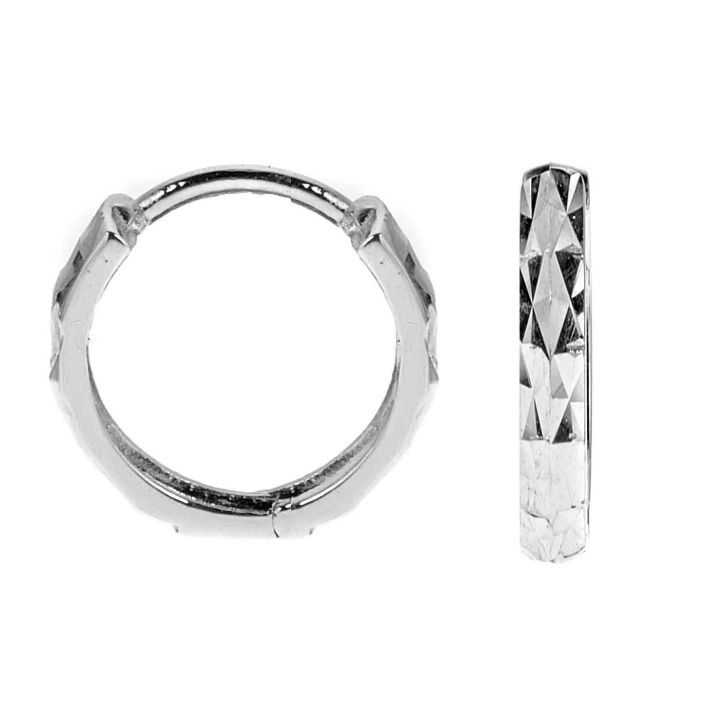 Ritastephens 14K White Gold Diamond Cut Huggie Hoop Earring 2.25x12mm - Men's Single Unisex Earring, Elegant and Stylish Huggie with Classic Design, High-Quality White Gold, Timeless and Lightweight Hoop, Secure Fit