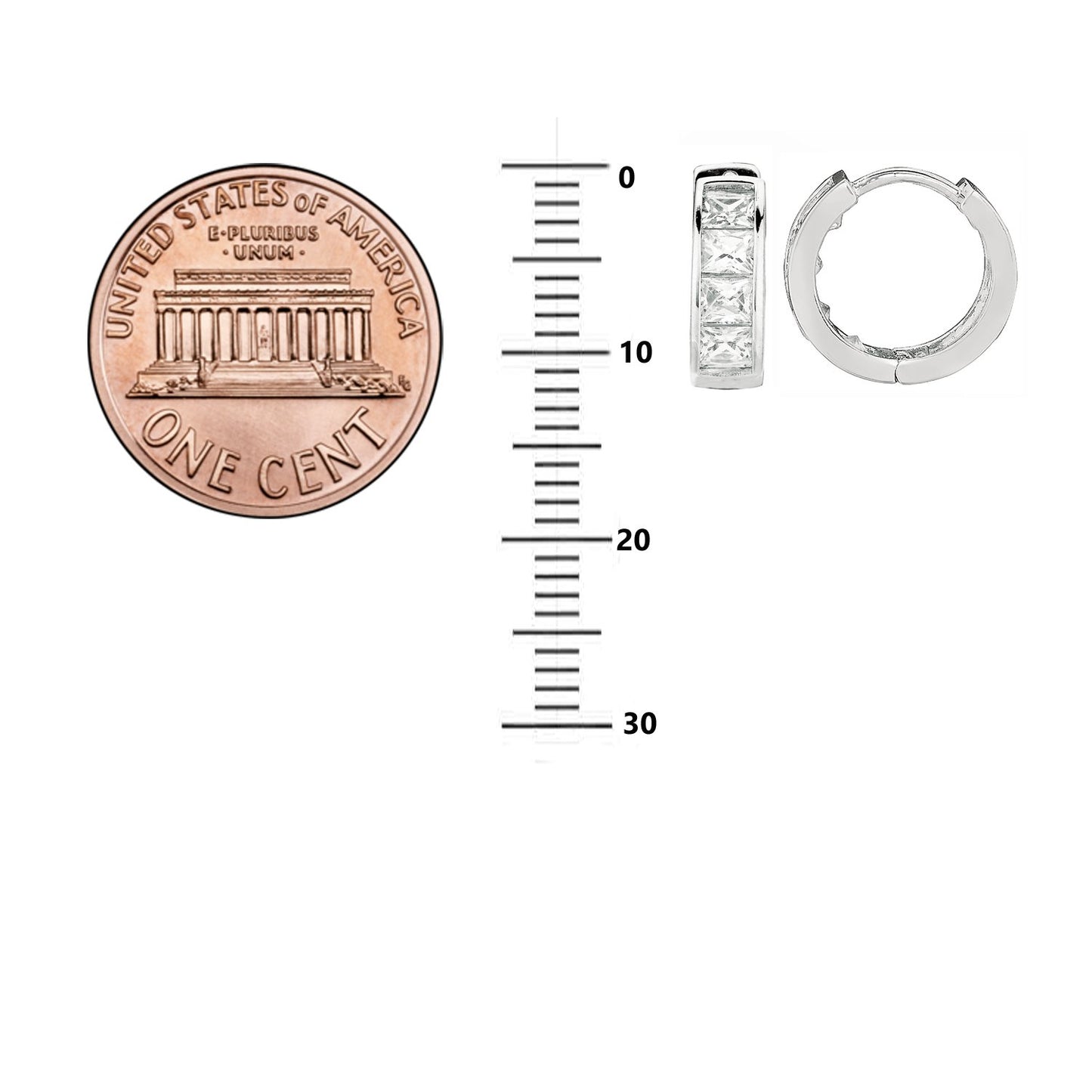 Ritastephens .925 Sterling Silver CZ Princess Cut Huggie Earrings – Sparkling 4x12.5mm Design, Modern Chic Hoop Earrings, and Fashionable Silver Jewelry for a Stylish Look