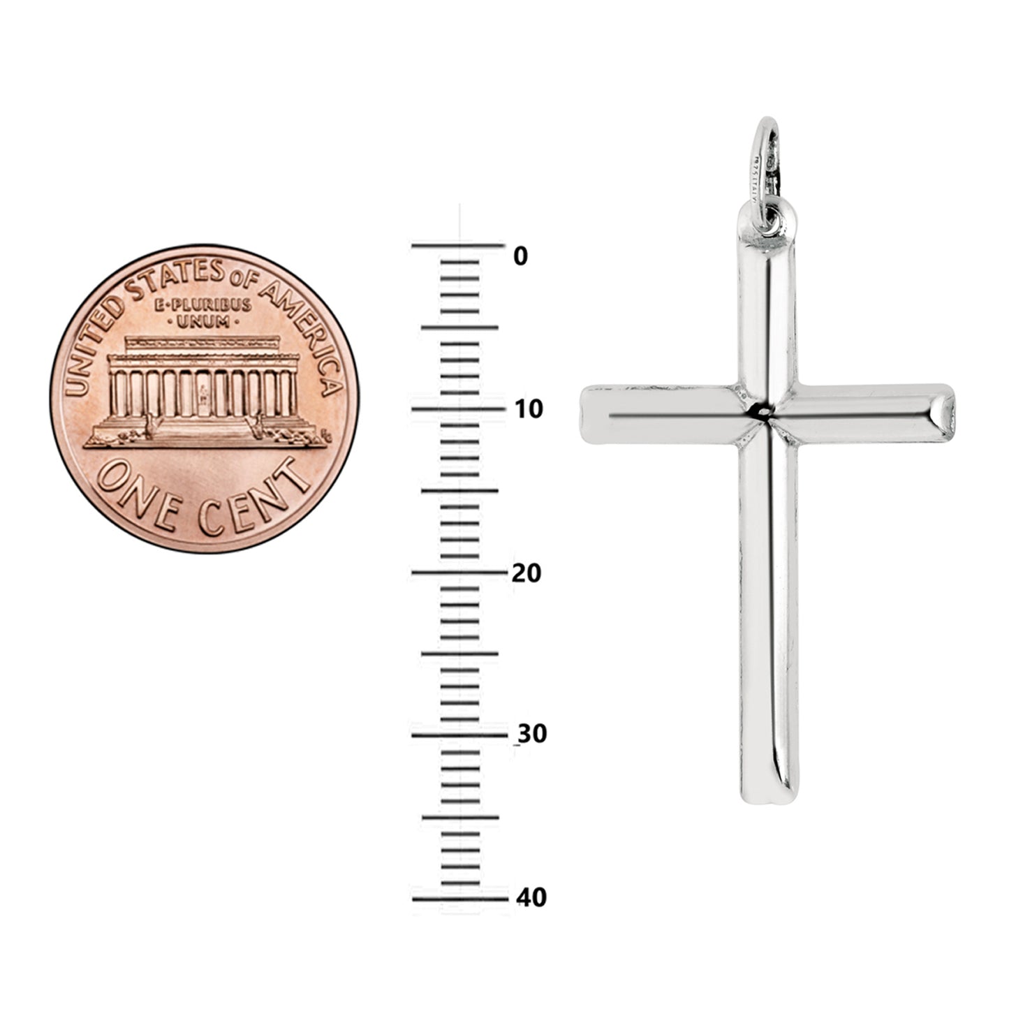 Ritastephens Sterling Silver Italian Cross Pendant Necklace - 24" with Shiny Finish (35mm)