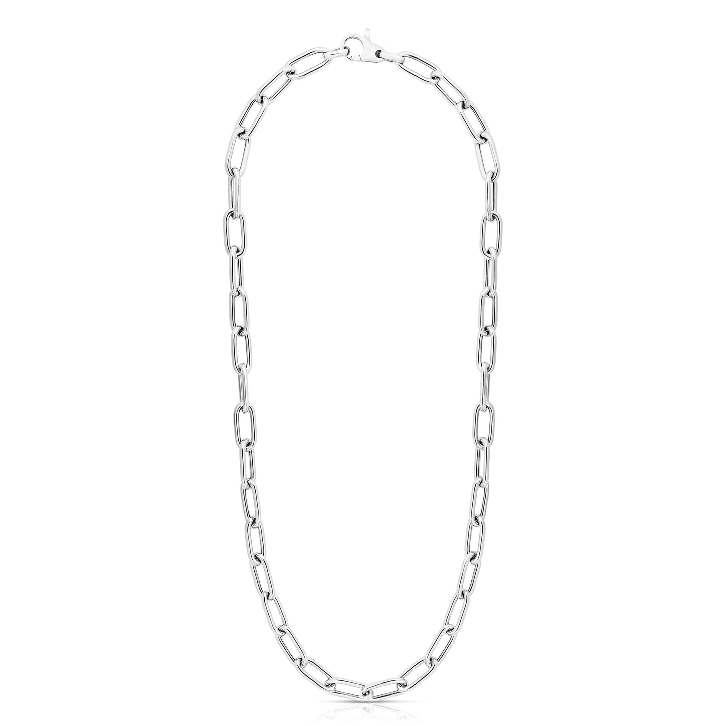 Ritastephens Elegant Rhodium-Plated Silver Link Necklace with Diamond Cut Paperclip Design – Available in 18", 20", 24", and 30" Lengths