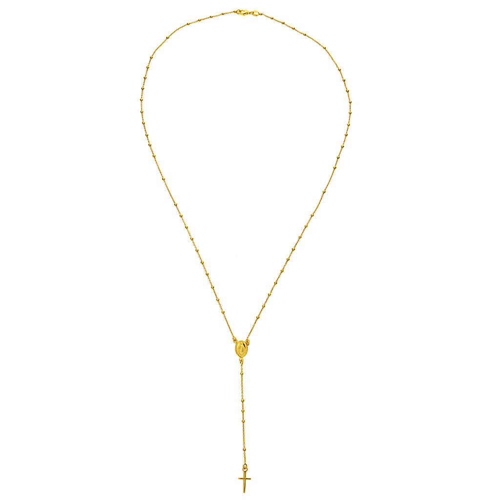 Sterling Silver Gold Overlay Rosary 2mm Tiny Bead Virgin Mary Cross Religious Dainty Chain Necklace 24"